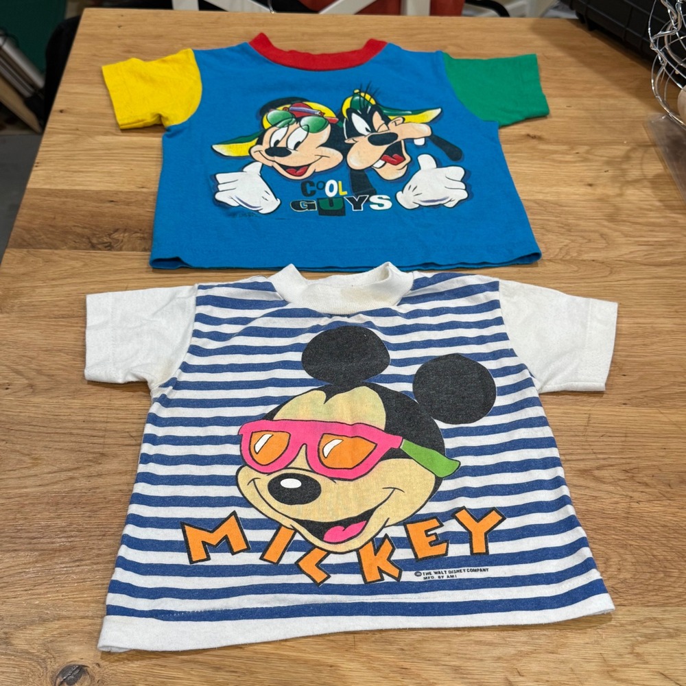 Vintage Disney x Allison Mickey Goofy T-Shirt 2pc 3T Colorblock Striped USA